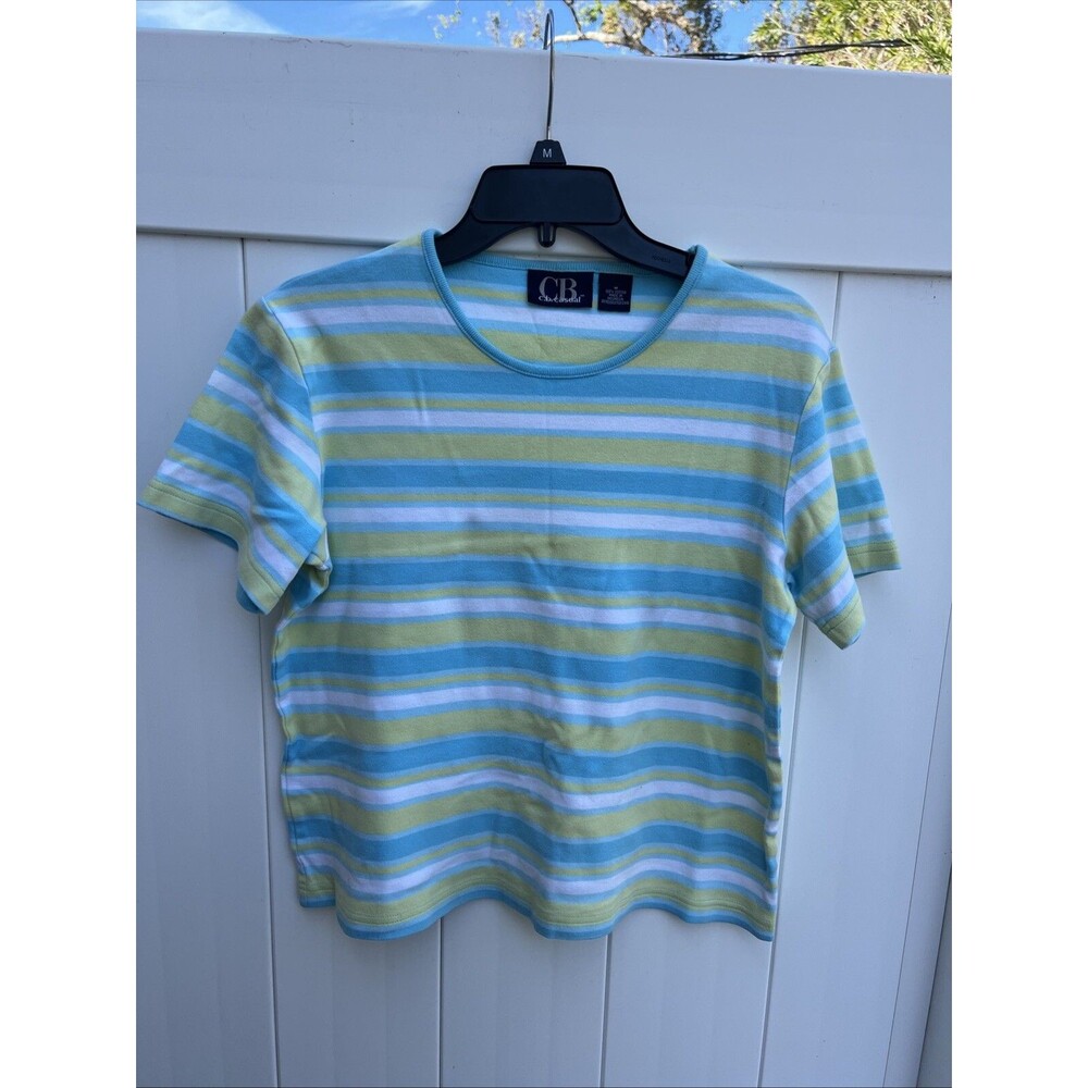 CB Casual Womens Medium Striped T Shirt Short Sleeve 100% Cotton Boxy Colorful